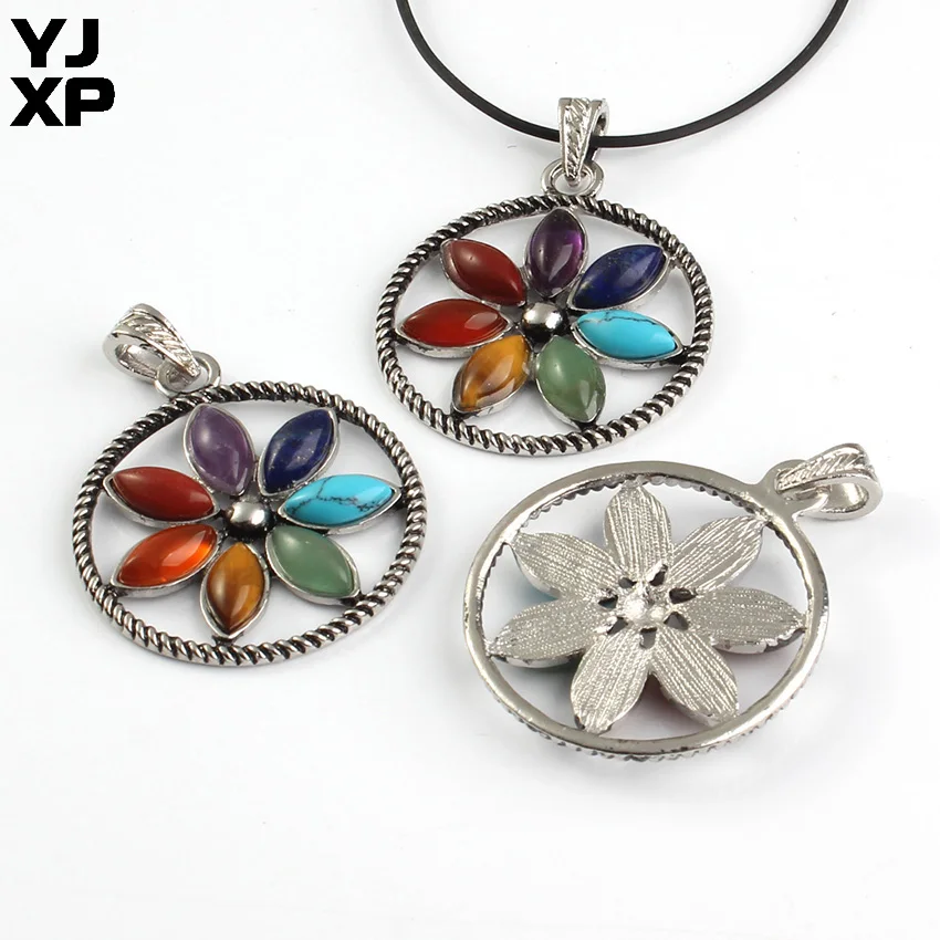 YJXP этнические позолоченные круглые 7 Чакр камни в форме цветка Рейки Исцеление