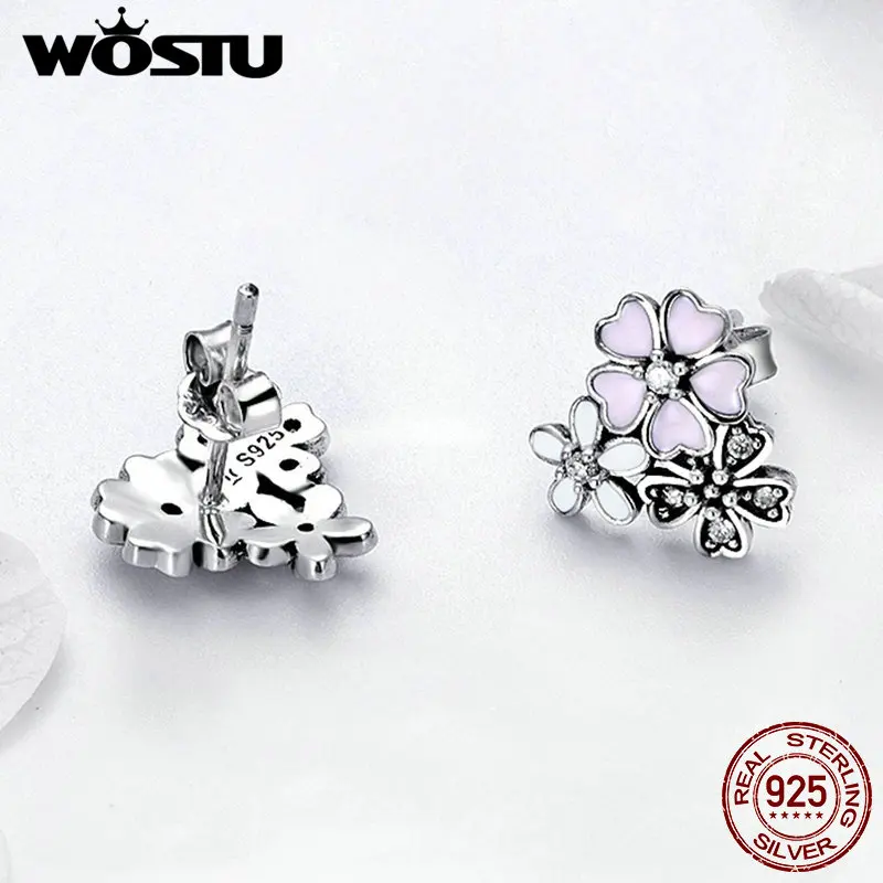 Женские серьги пусеты WOSTU из стерлингового серебра 925 пробы с цветком вишни