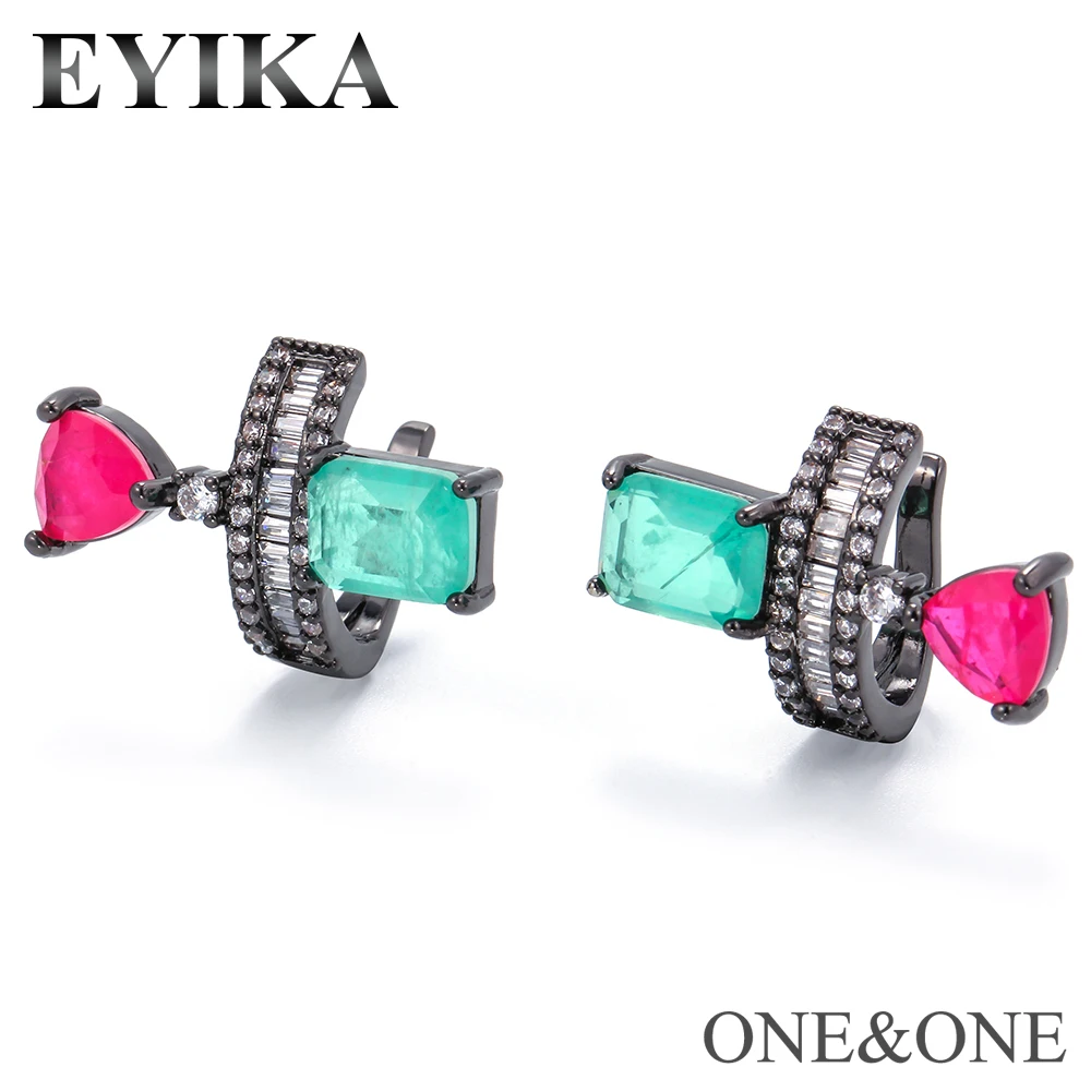 EYIKA, новинка, женские серьги-клипсы с орнаментом для ушей, имитация сережек, 15x22 мм, сплав кристаллов, смешанные цвета, Женские Простые ювелирные изделия