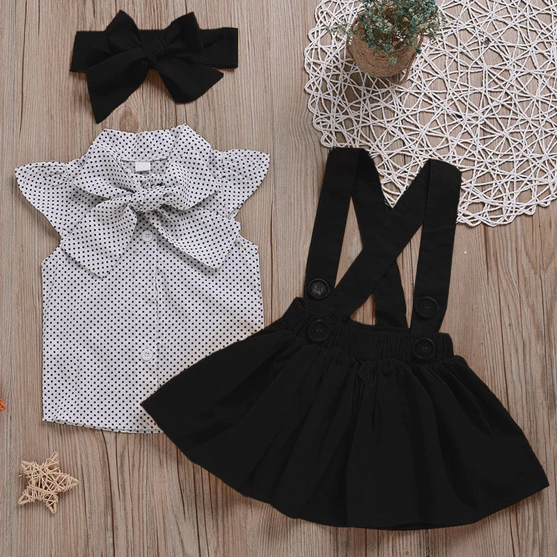 HE Hello Enjoy/комплекты одежды для девочек топы без рукавов в горошек с бантом юбка