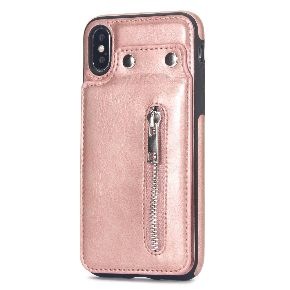 Кожаные чехлы на молнии для iPhone X XS Max XR 8 7 Plus кожаный чехол телефона держатель карт