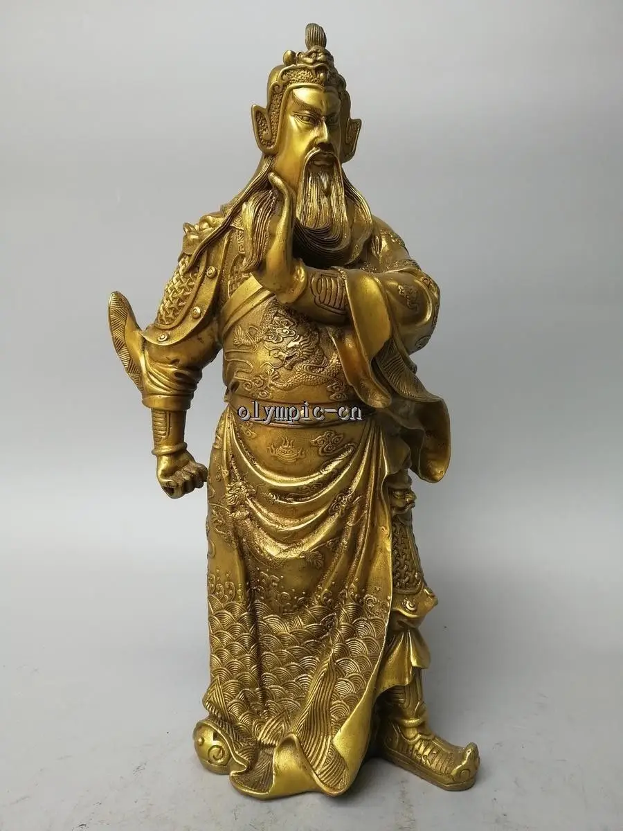 

17'' Brass carved dragon figure chinese folk war god Guan Gong statue