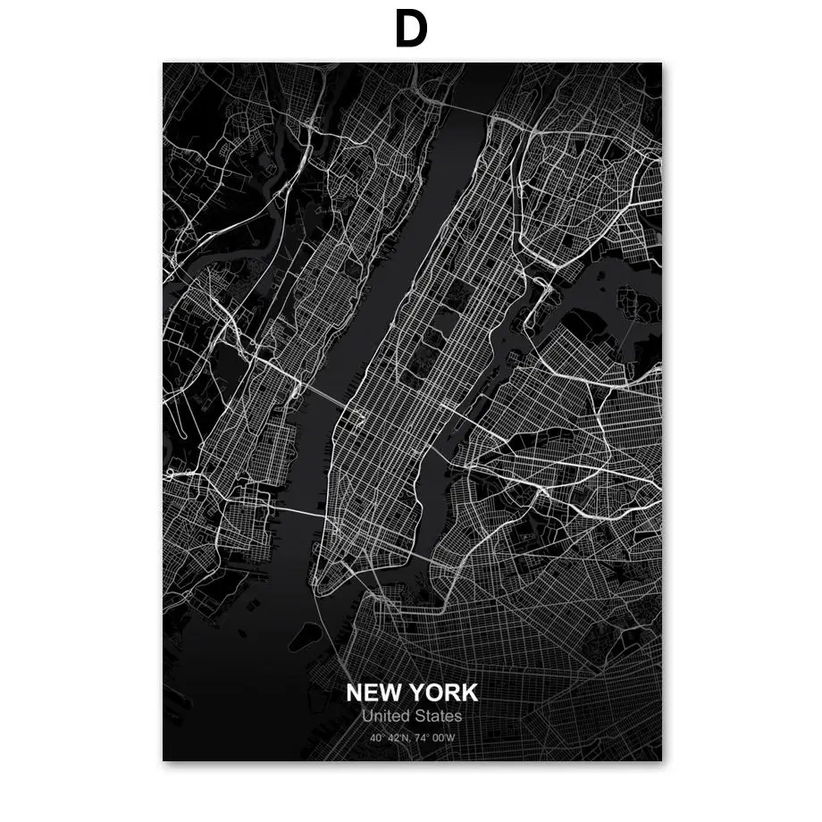 D Нью-Йорк, Лондон, Дубай, США, Лос-Анжелес, карта стены, искусство, холст, живопись, скандинавские плакаты и принты, декоративные картины - Цвет: D