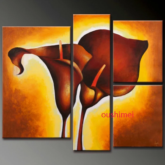 

Hand Painted Lily Flower Abstract Landscape Wall Home Decor Oil Painting On Canvas Pictures 4 pcs/set Painting Oil Canvas