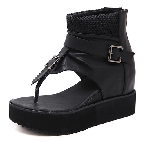 black shoes Женские шлепанцы на платформе Gdgydh, черные, обувь в стиле панк на танкетке для увеличение роста на сандалии на высоких каблуках для лета - Цвет: black shoes