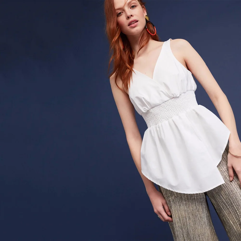 Darcydebie Women White Blouse Fashion Sexy Sleeveless Asymmetrical Hem Womens Tops And Blouses Summer |