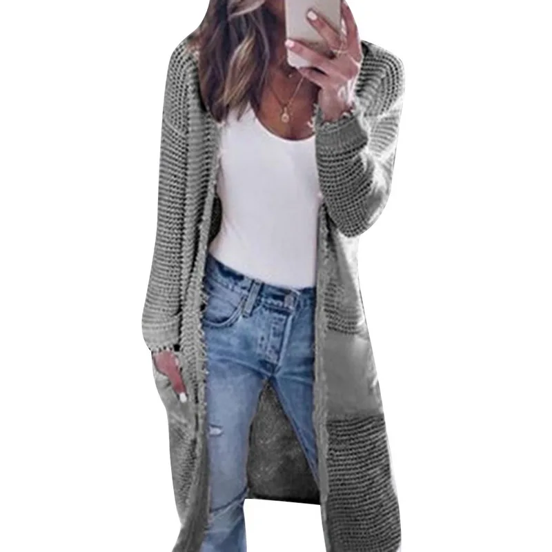 Женский вязаный кардиган CALOFE Длинный свободный свитер с длинным рукавом