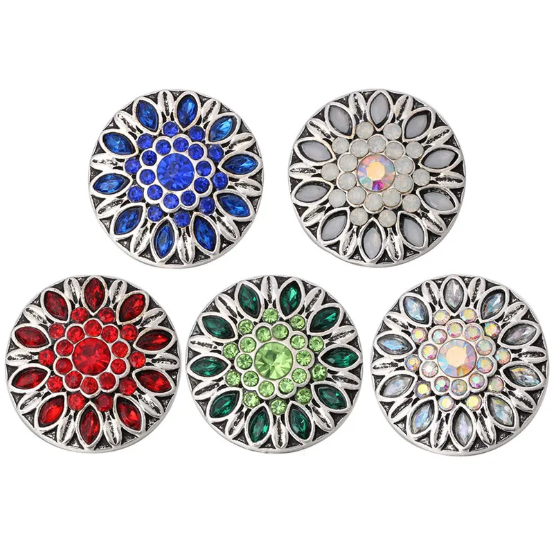 

10 шт./лот, новинка, ювелирное изделие, Хрустальный цветок, кнопки, металлическая застежка со стразами, подходит для DIY, 18 мм, защелки, браслет, ...