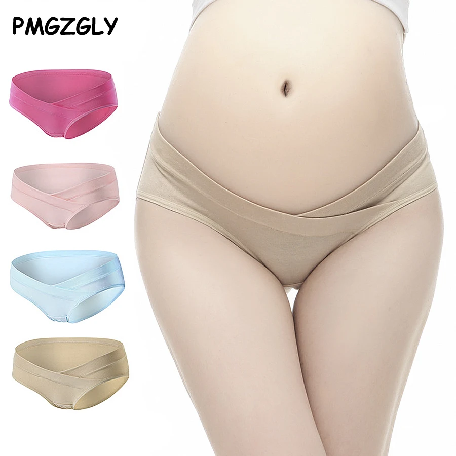 Ropa interior de algod&oacute;n para mujeres embarazadas, bragas de maternidad de cintura baja en forma de U, lote de 4 Uds.-0
