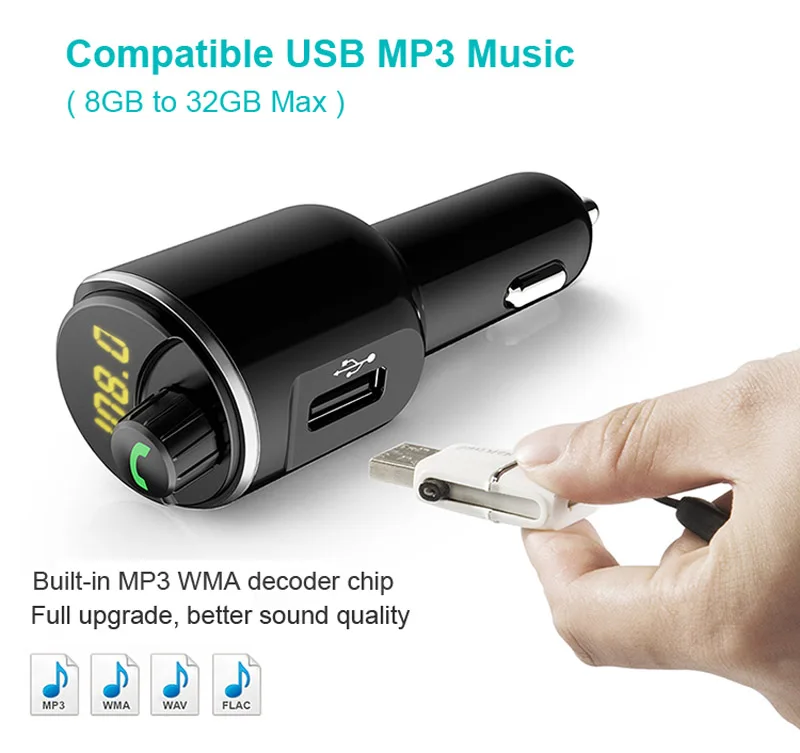 XCGaoon Bluetooth автомобильный комплект громкой связи набор fm-передатчик MP3 музыкальный плеер 5 в 2.1A двойной 2 USB Автомобильное зарядное устройство Поддержка USB музыка