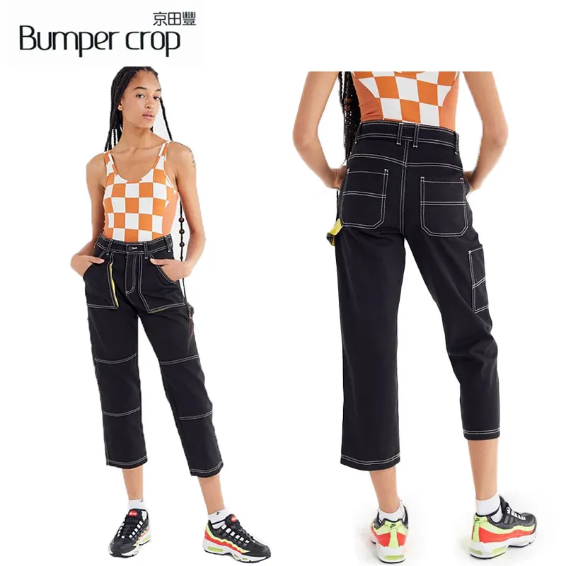 BUMPERCROP карманы джинсы для женщин желтый панелями леди состаренные Винтаж