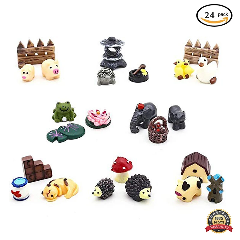 

24pcs Mini Animals Home Micro Fairy Garden Figurines Miniatures Home Garden Christmas Decor DIY Craft Accessories for Dollhouse