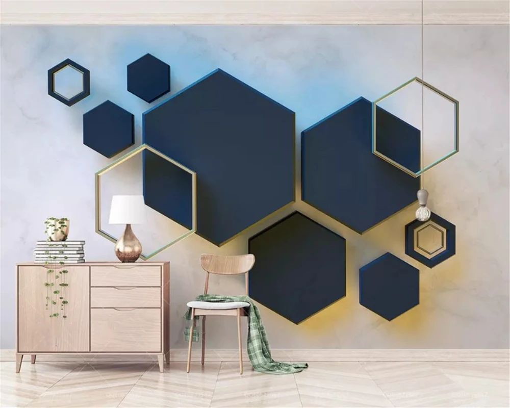 Обои на заказ одноцветная Геометрическая Шестигранная форма Классическая