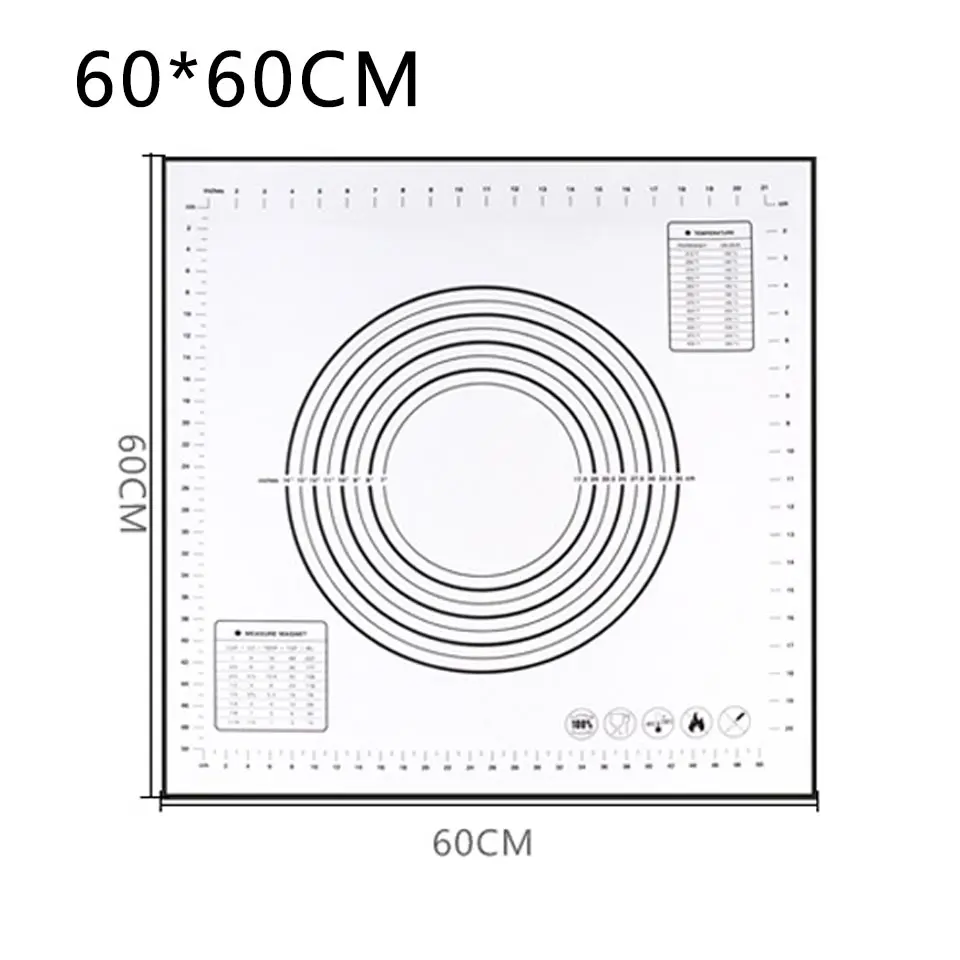 60-60cm-Black Многоразовый силиконовый коврик для выпечки с антипригарным покрытием для духовки, Экологичный коврик для раскатки теста, большие кухонные обеденные инструменты, Аксессуары для выпечки, горячая Распродажа - Цвет: 60-60cm-Black