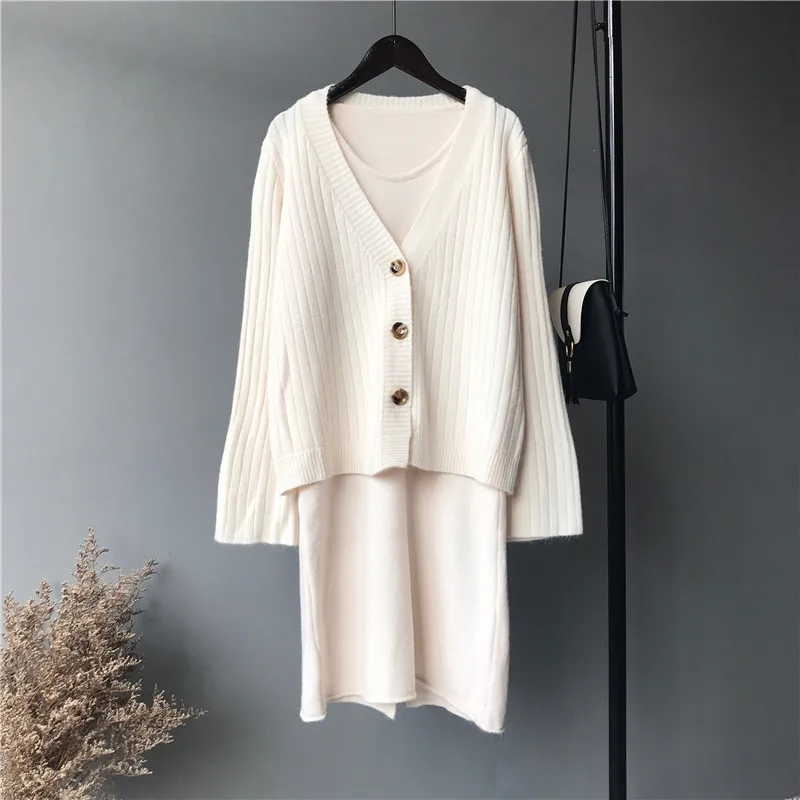 Jane Deiune 2018 Autumn Womans Straped Sets Solid Color Female Casual Two-Pieces Dress |