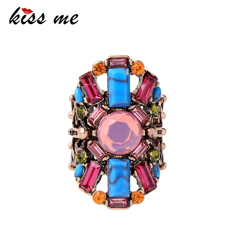 Женские винтажные кольца на палец KISS ME цветные геометрические из смолы с