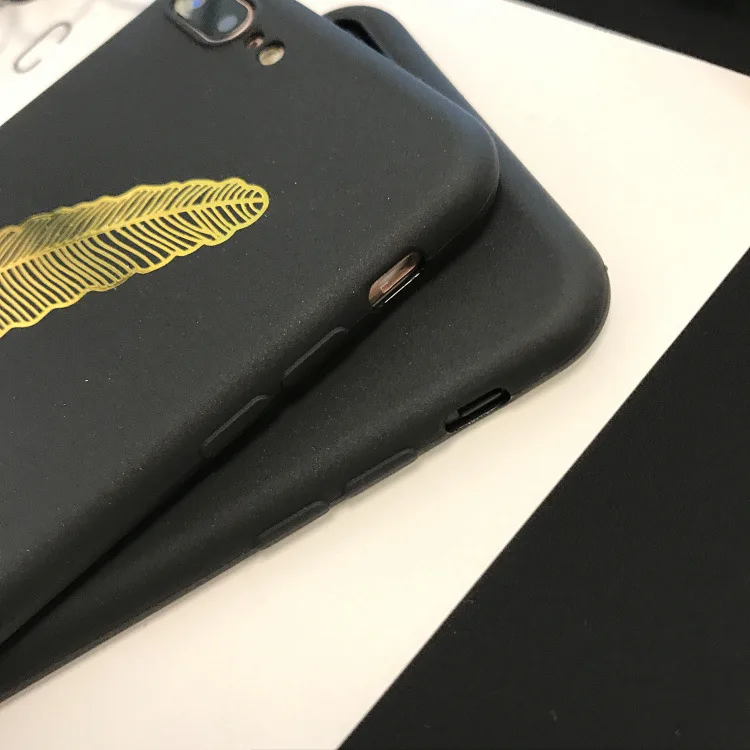 Модный черный чехол для телефона с золотым пером iphone X XR XS Max 6 6S 7 8 Plus матовый