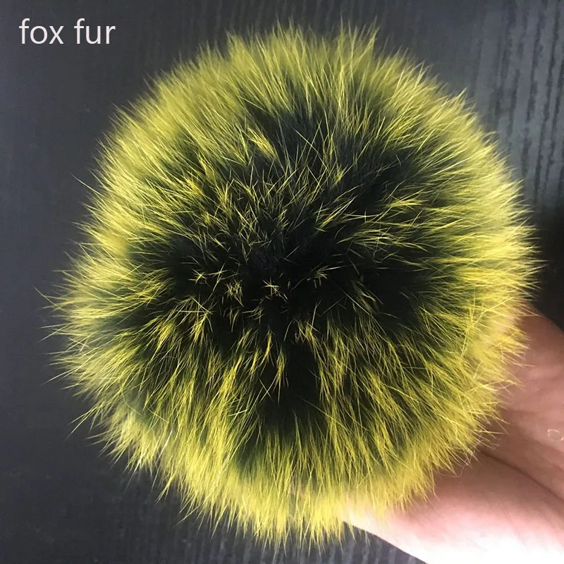 black fox DIY 14-15 см настоящие помпоны из лисьего меха большие роскошные меховые шарики для вязаные шапочки обувь и шарфы натуральный мех енота помпоны - Цвет: black fox