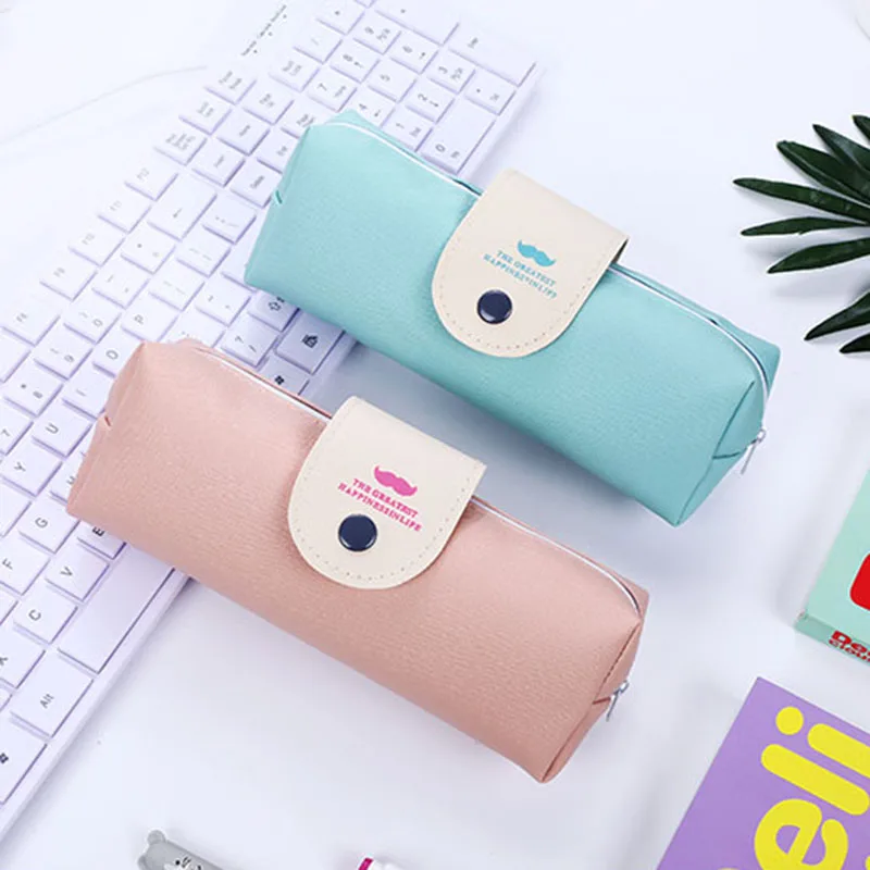 

1pc Plain colour leather pen case fabric pencil bag etui a crayons cuir pencil pouch stifte tasche pencil case school bag 4860