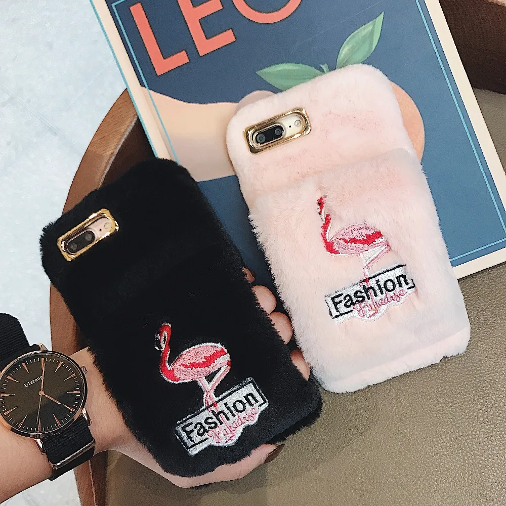 Чехол для iPhone XR/XS Max/X/8/8 плюс/7/plus/6/6s/6 plus/6s плюс кролик волос Фламинго Вышивка милые