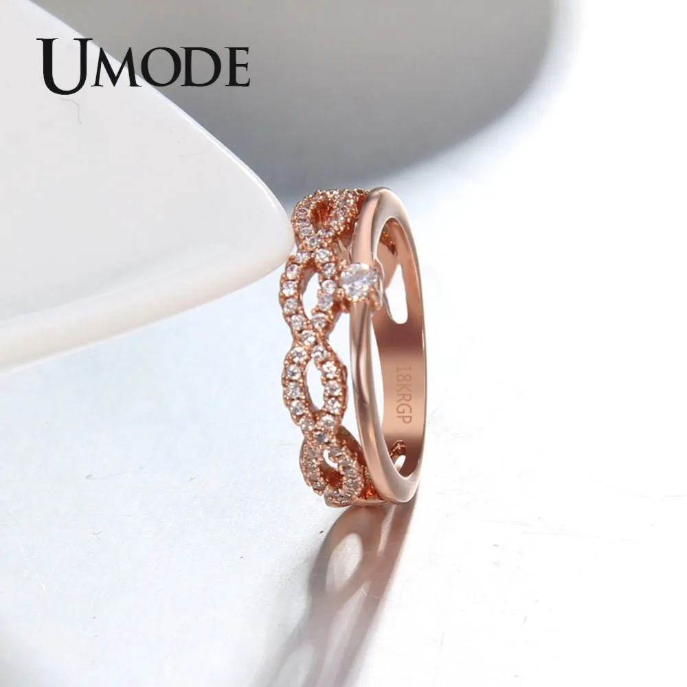 Женские обручальные кольца UMODE цвета розового золота с фианитом ювелирные