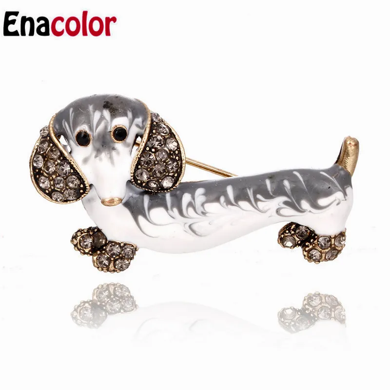 Enaccolor милые таксы броши в форме собаки Эмаль Кристалл животное щенок Брошь для