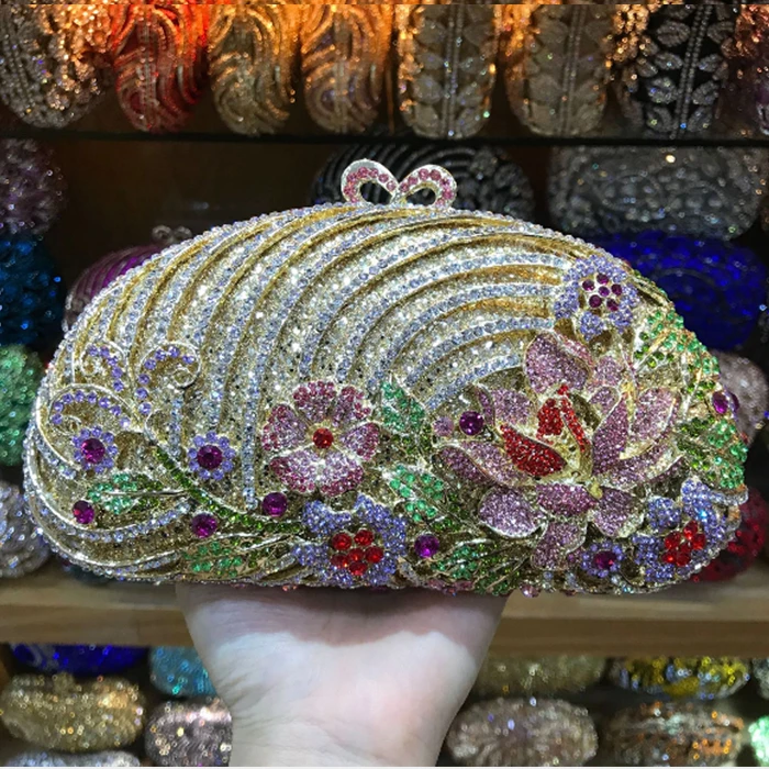 Gold black Luxury Crystal Diamond Evening Clutch Bag bridal Wedding Sparkly Rhinestone Cocktail banquet green pochette Purse | Багаж и