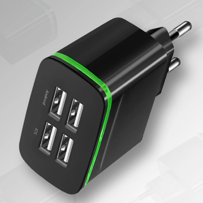 4 порта USB зарядное устройство для iPhone samsung huawei мобильный телефон Универсальный Путешествия Быстрая зарядка светодиодный светильник настенный адаптер ЕС Plug
