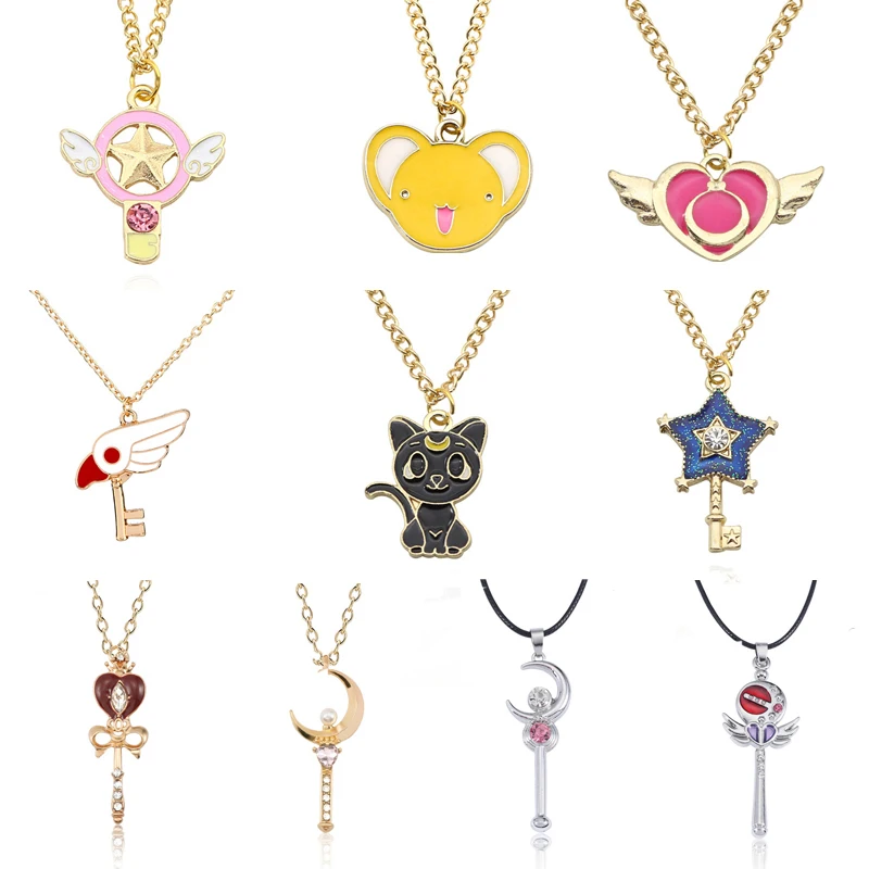 Аниме Cardcaptor Сакура Сейлор Мун ожерелье мультфильм карты Captor сердце палочка кошка кролик птица ожерелье s подвески ювелирные изделия для детей