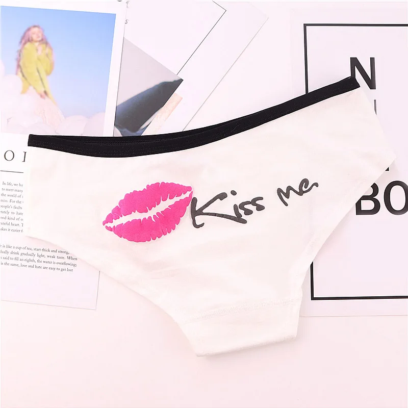 white Лидер продаж, трусы с буквенным принтом «Kiss Me» для девочек, нижнее белье, хлопковое нижнее белье ярких цветов - Цвет: white