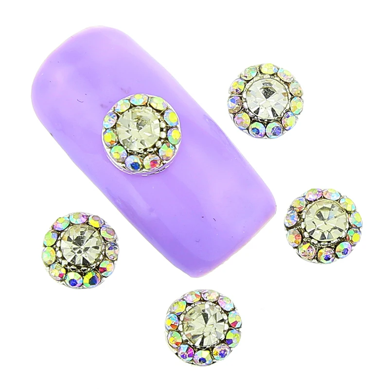 Blueness 10 Pcs/Lot Silver Nail Art Crystal AB Rhinestones For Nails Flower Design Studs Charms Strass Manicure Supplies TN1816 | Красота и