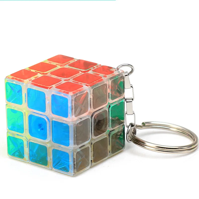 Высокое качество 3 см пластик ABS Мини 3x3x3 волшебный куб наклейки-пазлы с брелок кольцо Opp мешок Упаковка игрушки подарок - Цвет: Lucency