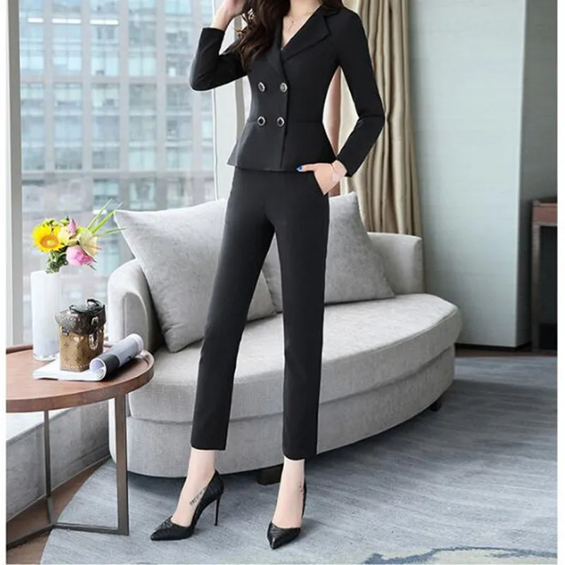 Индивидуальный Новый Модный женский двубортный однотонный облегающий костюм из
