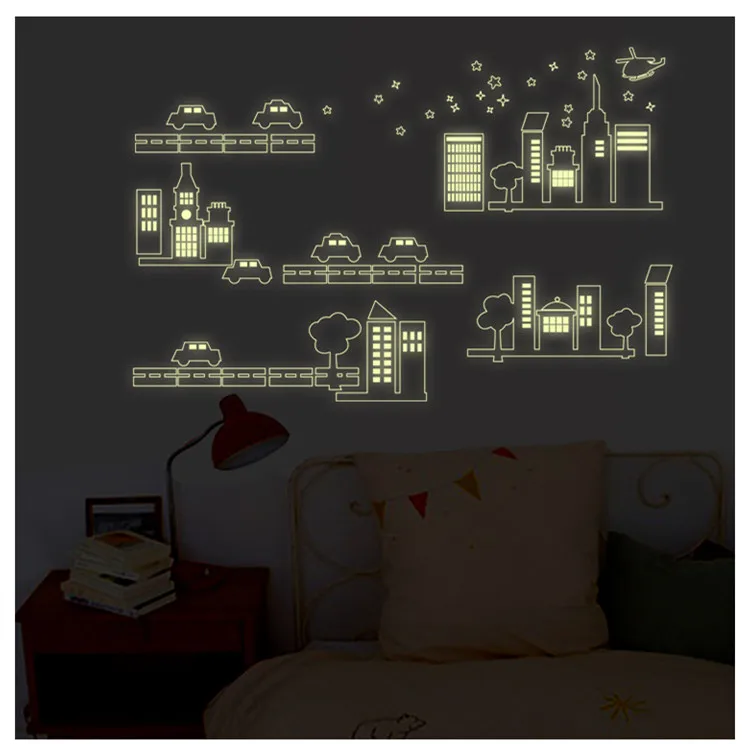 Светящиеся флуоресцентные наклейки на стену ПВХ архитектурные городские
