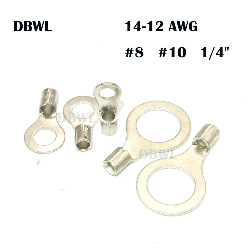 

100 шт., неизолированные кольцевые клеммы AWG 14-12 RNB3.5-4 #8 #10 1/4 дюйма