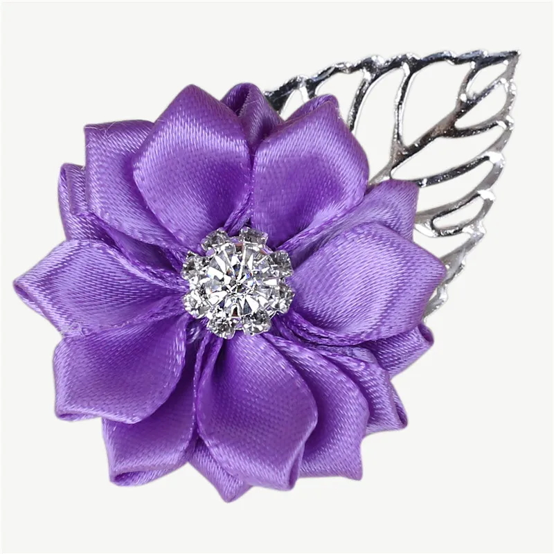 middle purple 8 шт./лот высокое качество горный хрусталь Шелковая Роза цветок для жениха бутоньерки жениха невесты свадебная бутоньерка XH039B - Цвет: middle purple