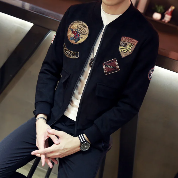 Мужская стенд воротник тонкий куртка бомбер Flight пальто куртки на молнии