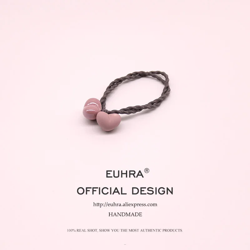 EUHRA, 9 цветов, эластичные резинки для волос, керамическое сердце, матовая и глянцевая повязка для волос для женщин и девочек, детские аксессуары для волос, резинка - Цвет: color 5
