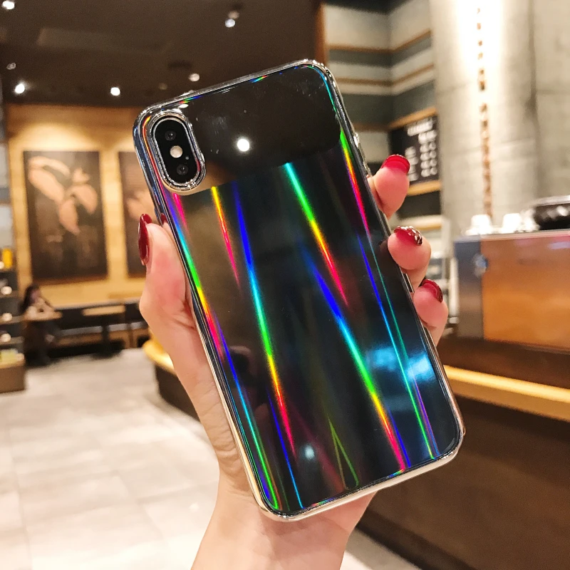 WMZSUCC Laser Rainbow Tempered Glass Phone Case for iPhone X 8 7 Back Cover 6 6s Plus Wholesale |