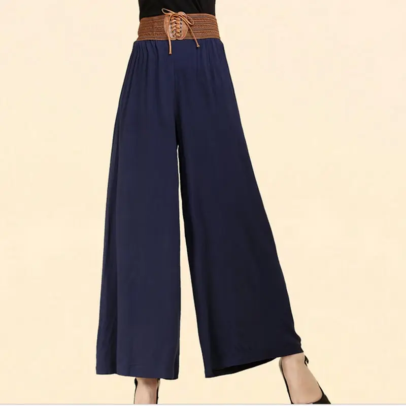 

2021 New Spring&Summer Women Wide Leg Pants Linen Pleated Elastic waist Wide Leg Pants Ladies Loose Pants Fashion AC004