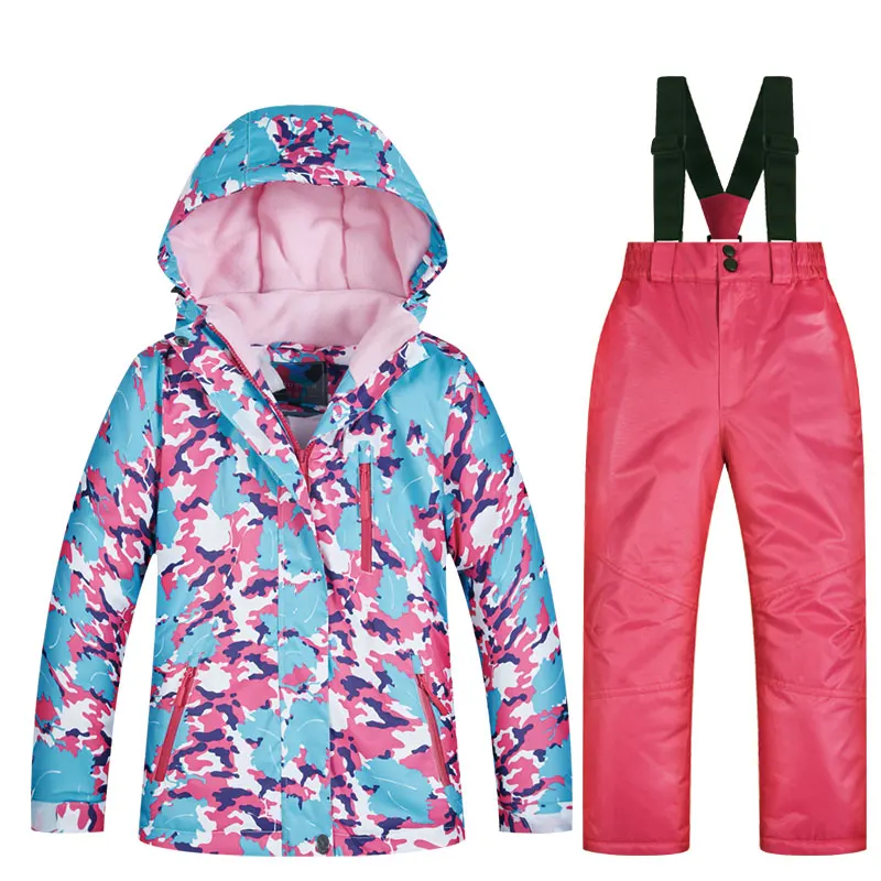 RT002 pink Фирменный лыжный костюм для детей, Новая высококачественная куртка и штаны, ветрозащитный водонепроницаемый Зимний костюм, зимняя Лыжная и Сноубордическая куртка для девочек - Цвет: RT002 pink