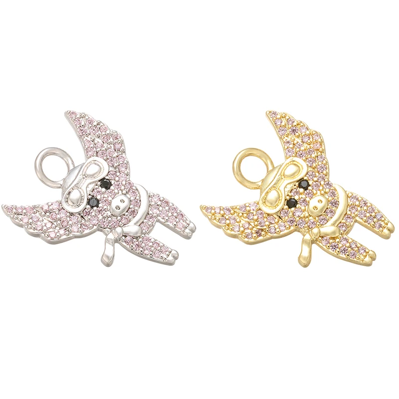 

ZHUKOU 16x20mm High quality fashion small flying pig pendant for women necklace earrings jewelry accessories model: VD496