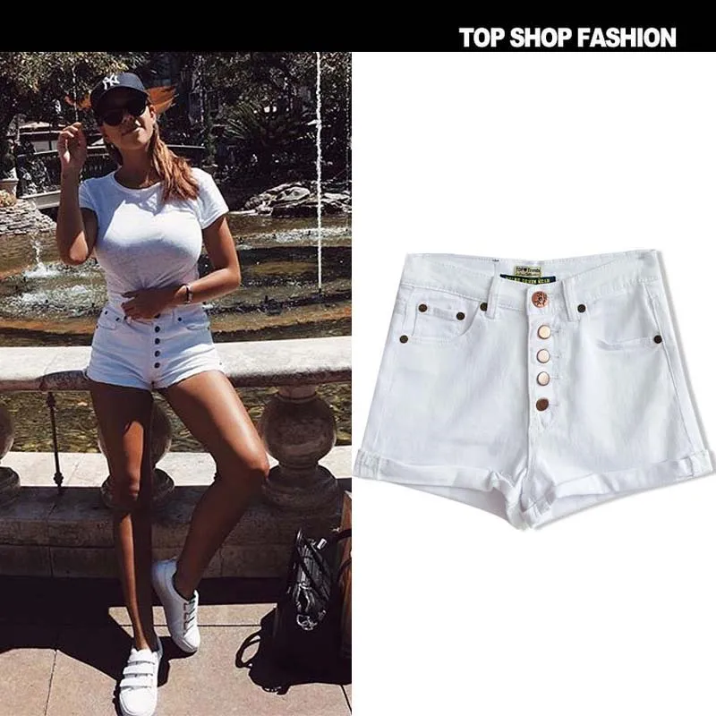 Whtie шорты с высокой талией высококачественные пляжные джинсы Hotpants для лета 2018