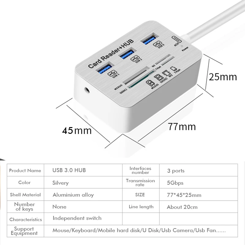 3 порта USB 0 кардридер комбо многопортовый usb адаптер с SD/MMC/M2/MS Pro Duo концентратор