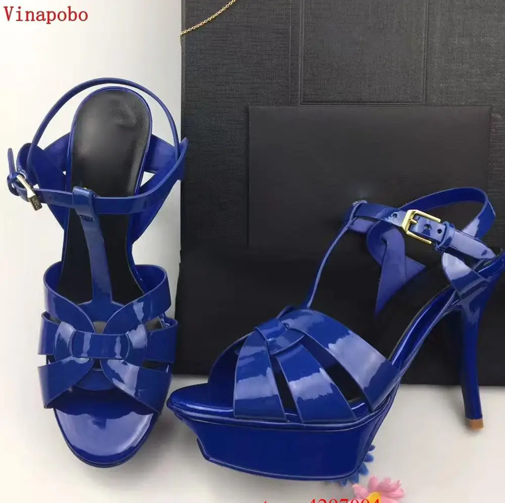 Босоножки женские из лакированной кожи на высоком каблуке сандалии платформе