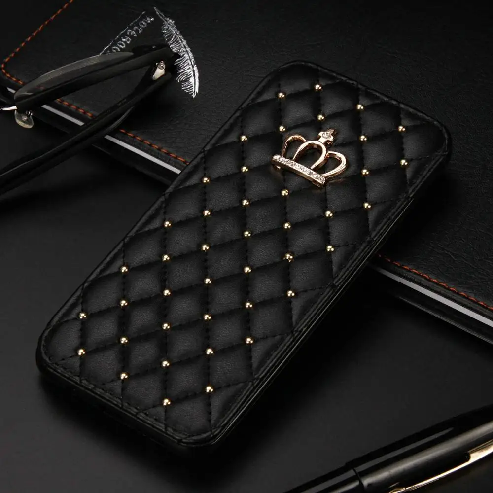 Black Для huawei P20 P8 P9 mate 20 Lite Pro Чехол-кошелек с блестящей короной и бриллиантами Кожаный чехол-книжка с подставкой Чехол для мобильного телефона - Цвет: Black