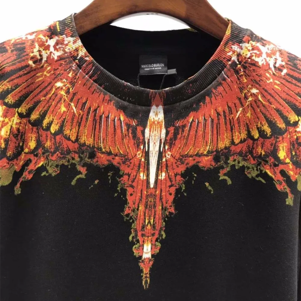 18FW MARCELO BURLON Высокое качество 100% хлопок пламя крыло Для мужчин и wo Мужчин's Sweatershirt