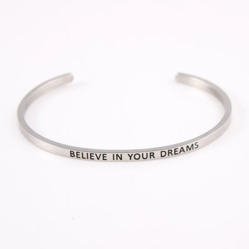 Браслет DREAM IT WISH из нержавеющей стали с гравировкой вдохновляющая цитата манжета