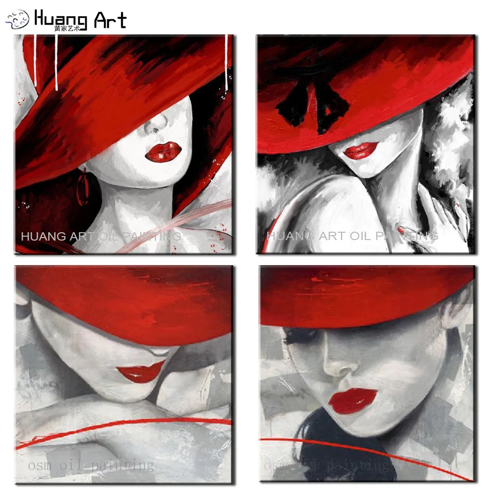 Ручная работа сексуальная популярная женская лица с красной шляпой портрет