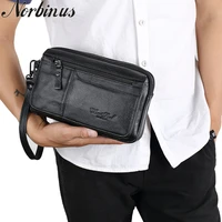 norbinus genuine leather men wallet male business clutch bags zipper long clutch wallets phone pouch coin purse casual handy bag